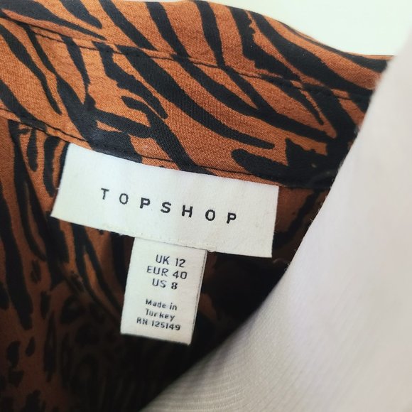 TopShop Black & Brown Tiger/Leopard Print Mixed Animal Pattern Button Down Shirt - Picture 7 of 10